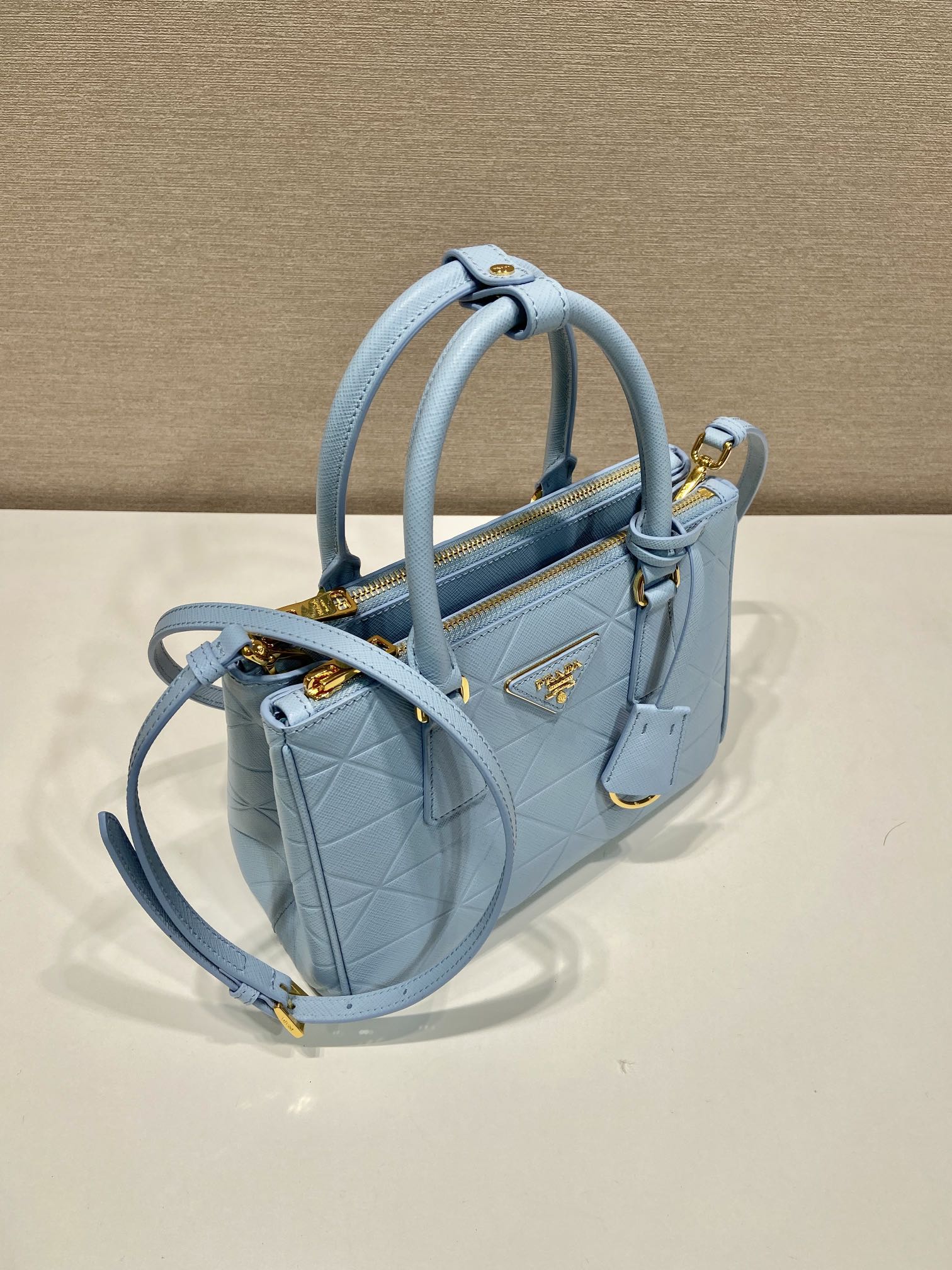 Prada Small Galleria Saffiano Leather Bag Tote Shoulder Bag Light Blue 1BA896 